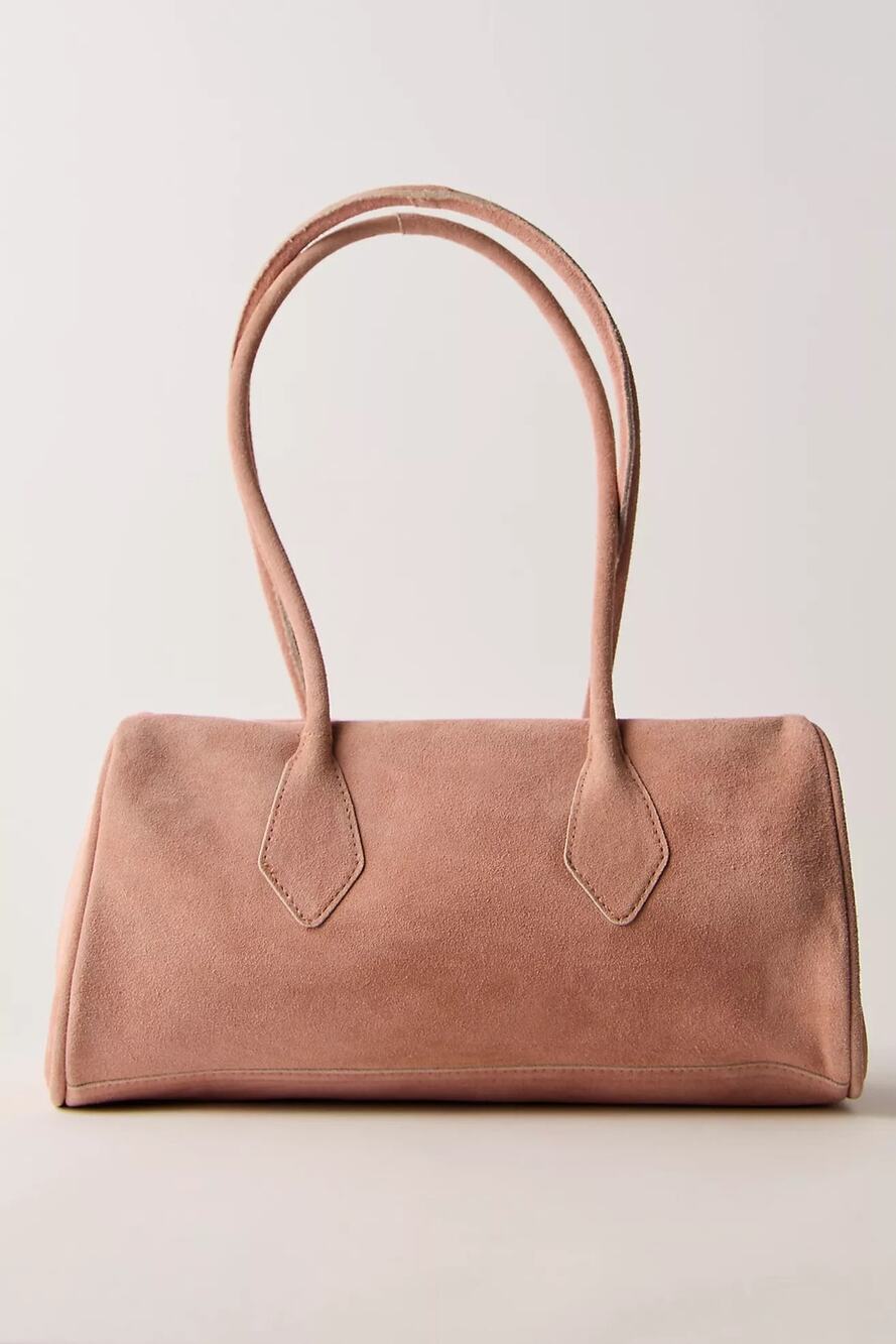 NWT Free People Sierra Suede Shoulder Bag Apricot Pink East West Baguette